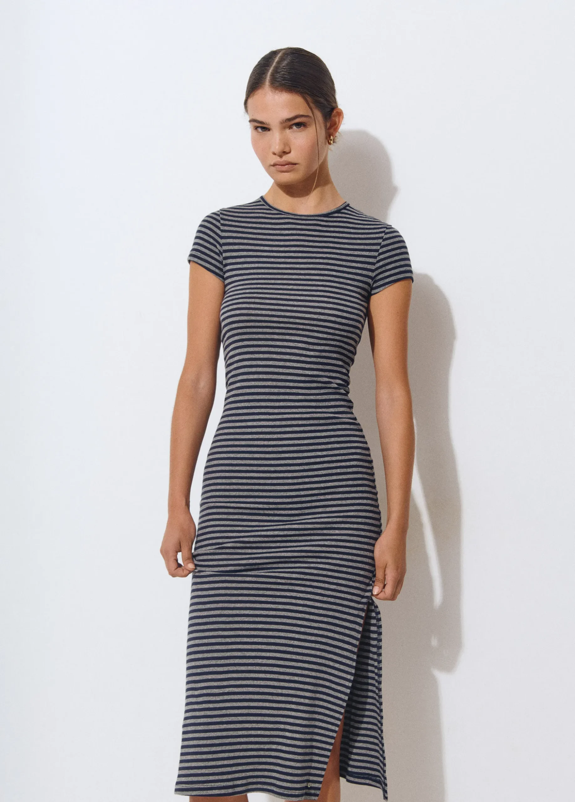 Vestido largo rayas manga corta