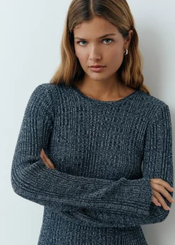 Vestido manga larga hilo metalizado