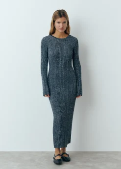 Vestido manga larga hilo metalizado