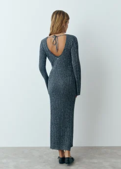 Vestido manga larga hilo metalizado