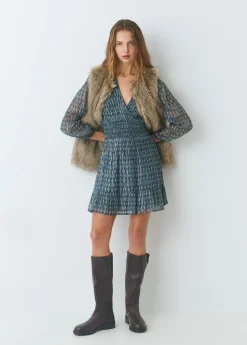 Vestido smock cintura sello indio brillo