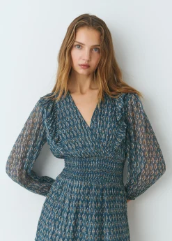 Vestido smock cintura sello indio brillo