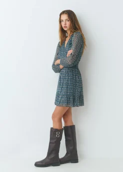 Vestido smock cintura sello indio brillo