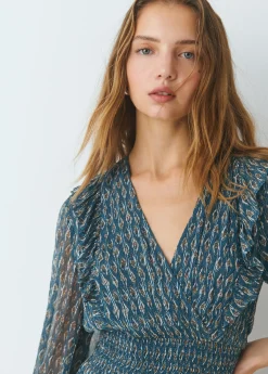 Vestido smock cintura sello indio brillo