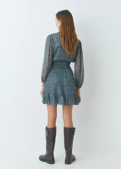 Vestido smock cintura sello indio brillo