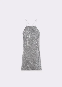 Vestido tirantes lentejuelas plateadas